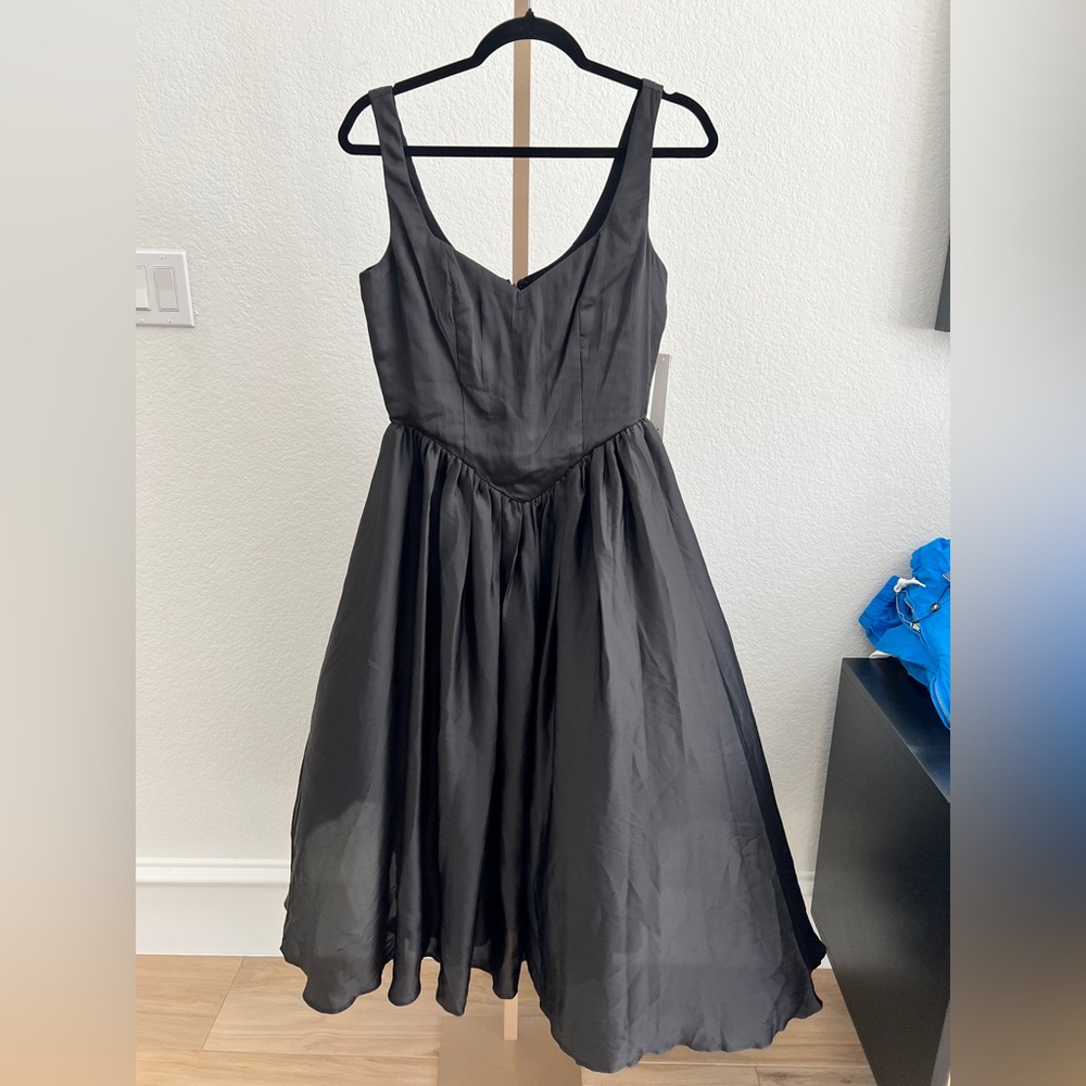 Aqua Satin Organza Midi Dress